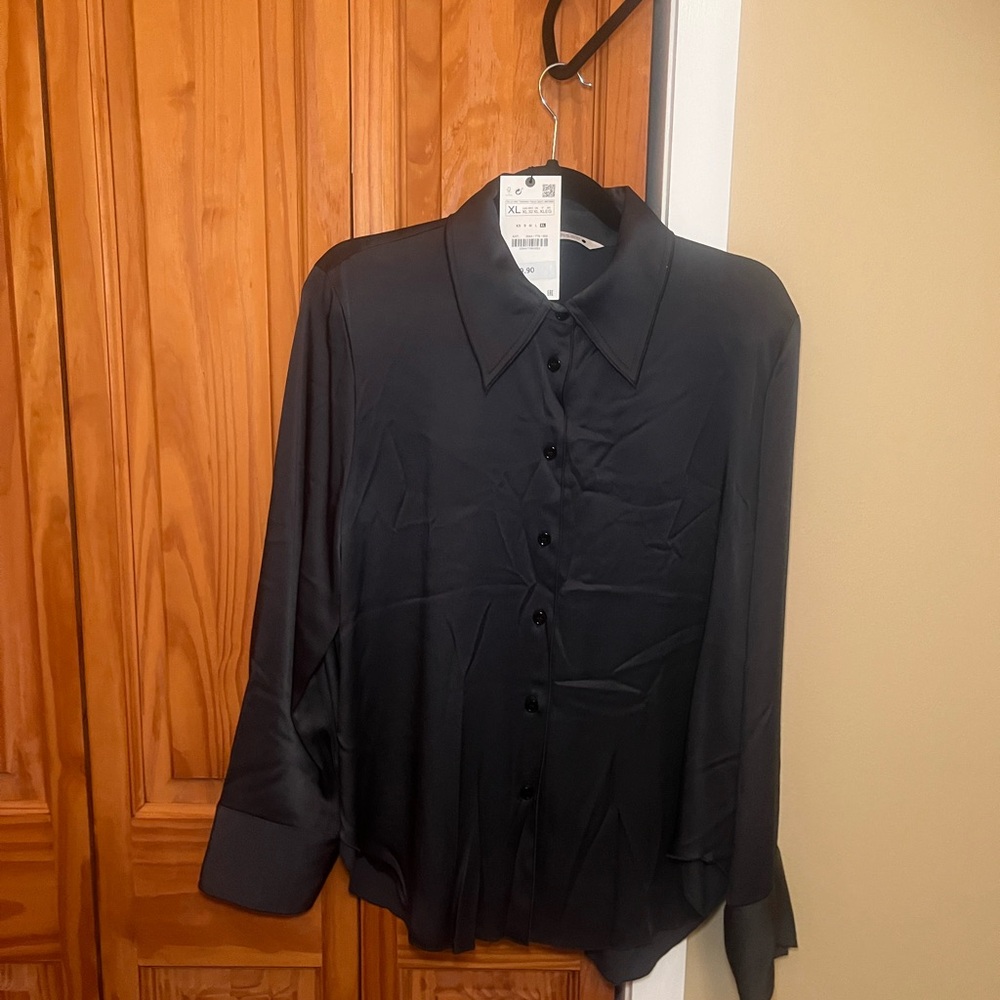 Zara Special Edition Black Button Up Blouse Size XL NWT